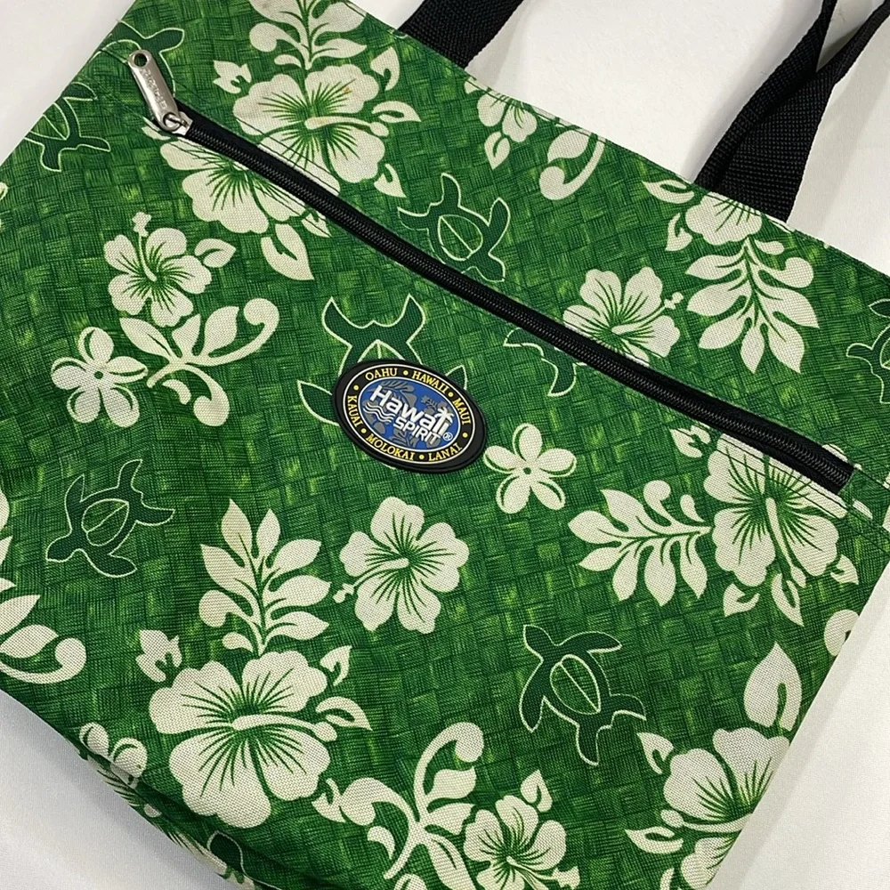 Hawaii‎ Spirit Beach Tote Bag Green Hibiscus Floral Sea Turtle Travel 16x13